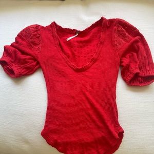 Free People Ruffle Sleeve Top Eyelet